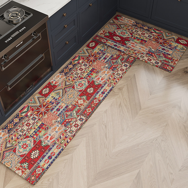 厨房地垫民族风防滑脚垫耐脏除尘防摔免洗地毯家用长条垫美式复古,淘宝优惠券,粉丝福利购,淘宝优惠卷