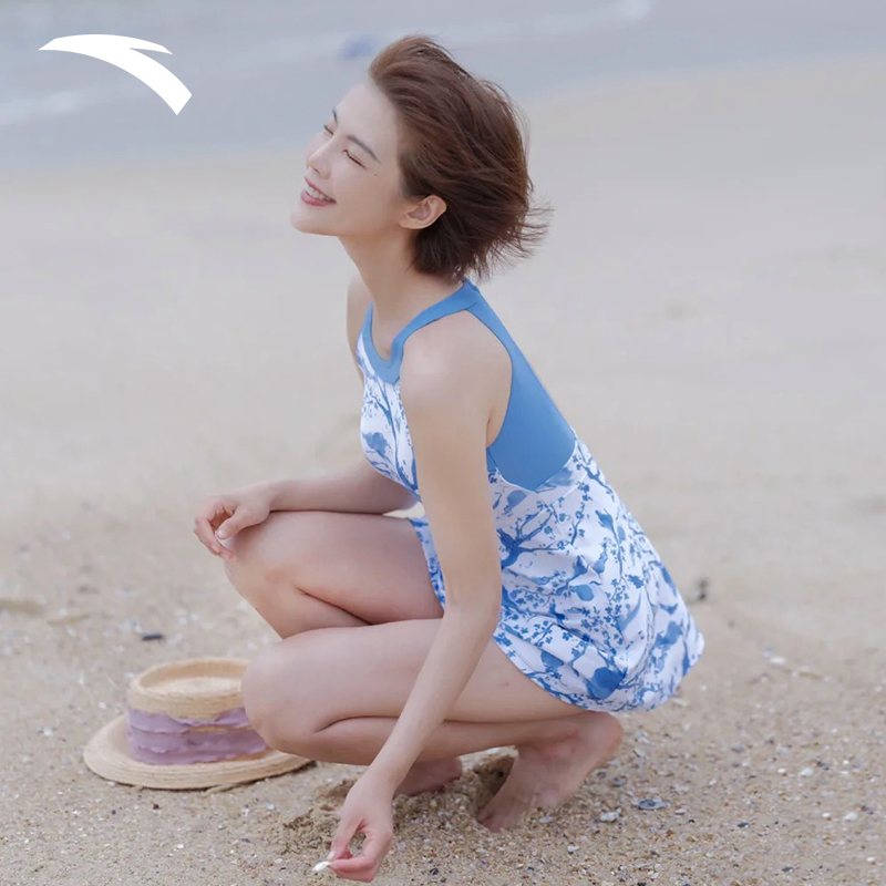 安踏连体泳衣女款纯欲风吊带露背连身泳衣裙高级感泡温泉遮肚显瘦