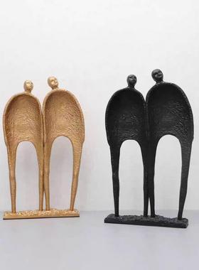 新中式铸铁双人组人物摆件样板房电视柜卧室书房桌面玄关软装饰品