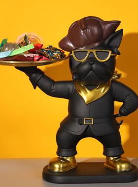 海盗法斗狗摆件创意钥匙收纳托盘客厅玄关桌面展厅树脂工艺品装饰