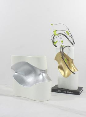 现代轻奢金色银色维纳斯的腰花器样板间酒店客厅玄关大厅创意摆件