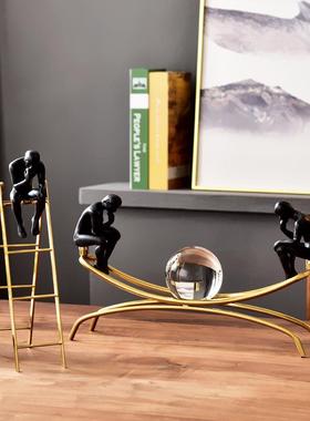 欧式轻奢水晶球金属摆件创意家居客厅卧室人物装饰工艺品