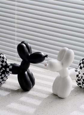 新品黑白方格气球狗树脂摆件家居软装客厅装饰品创意玄关饰品