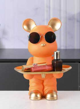 北欧树脂电镀熊摆件陶瓷创意玄关钥匙收纳装饰家居乔迁礼品电视柜