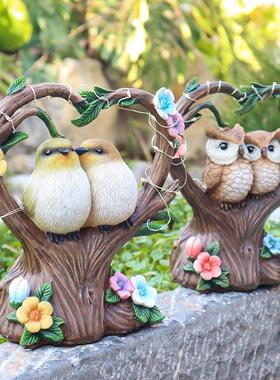 太阳能花园夜灯心形仿真情侣小鸟阳台庭院布置户外装饰品摆件