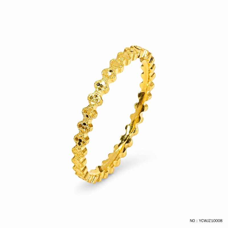 Pure gold 999.9 solid solid fish scale four-leaf clover hoop ring