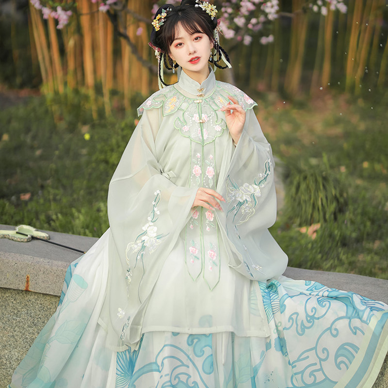 古装中国风明制明代明朝古筝演出服春秋季改良套装初中学生女汉服