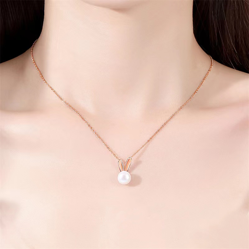 【自营】Idokawa小兔子珍珠项链女2025新款纯银akoya澳白吊坠小众 - 图0
