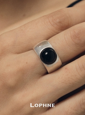 LOPHNE宽戒圈黑玛瑙戒指