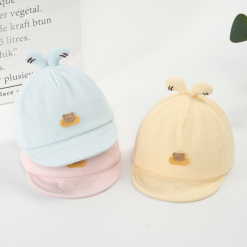 新生儿帽子春秋季婴儿鸭舌帽兔耳朵软沿小月龄男女宝宝遮阳棒球帽