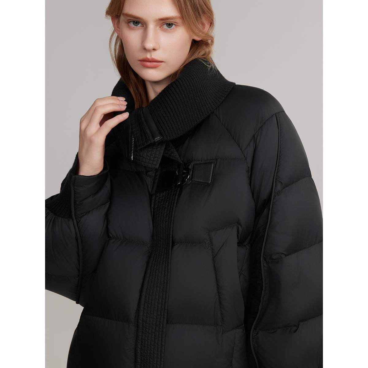 ELLE90鹅绒深棕色大翻领鹅绒服女2025冬季新款小个子短款羽绒外套 - 图3