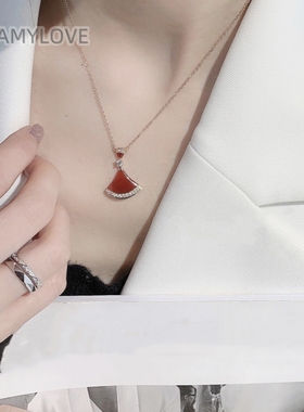 TIFEAMY&LOVE白贝母扇子项链女18k玫瑰金红玉髓锁骨轻奢饰品潮