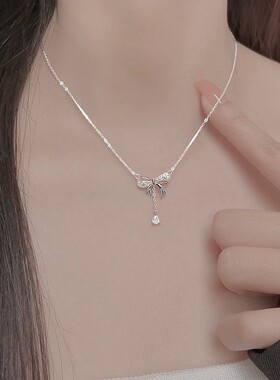 镶钻蝴蝶结锁骨链防过敏
