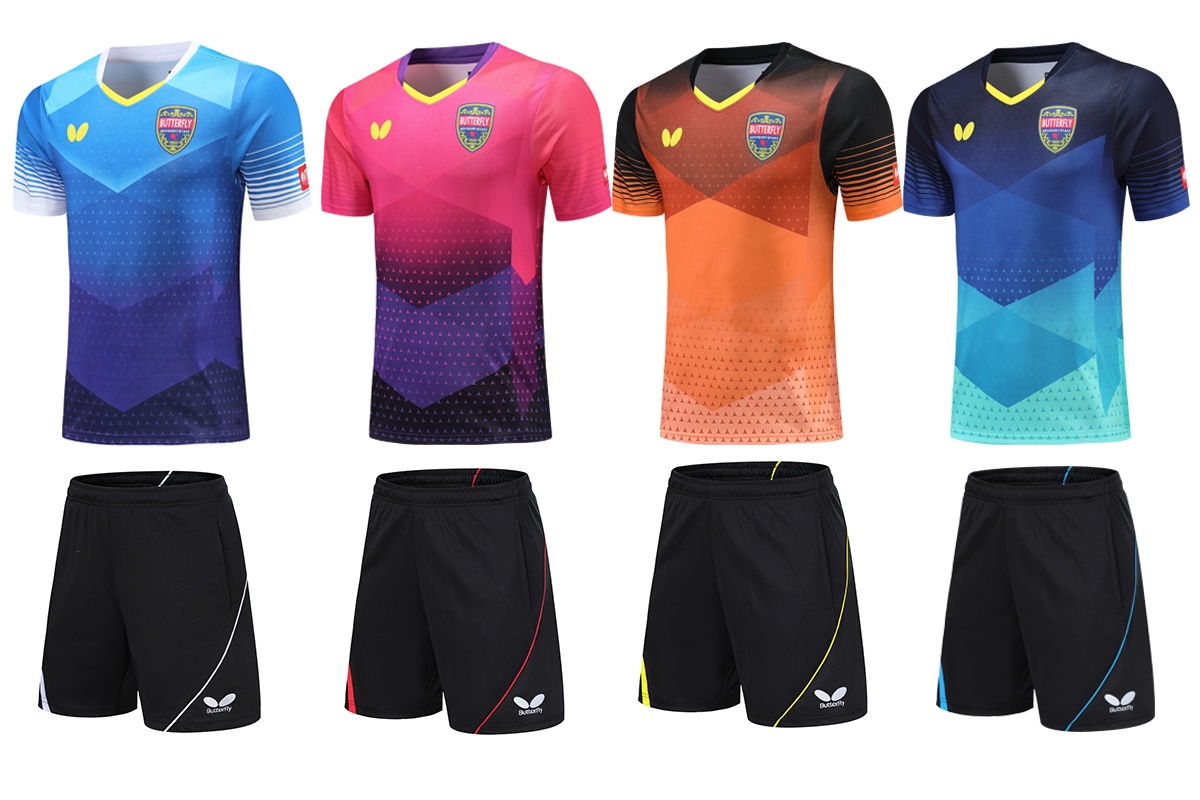 乒乓球服蝴蝶男款定制女套装儿童团购速干透气比赛上衣短袖运动服 - 图0