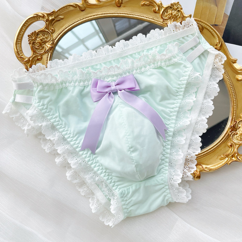 冰丝透气男士内裤蕾丝拼接性感三角裤女性化男款短裤头舒适有囊袋,淘宝优惠券,粉丝福利购,淘宝优惠卷