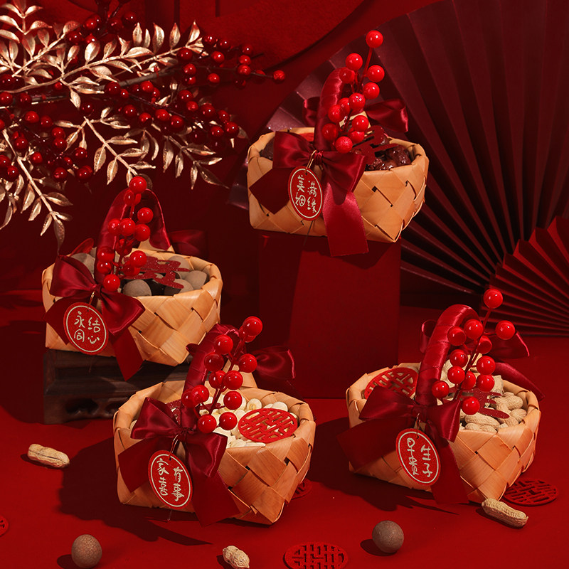 结婚用品早生贵子手提篮订婚宴摆件婚房压床干果模具婚房布置装饰