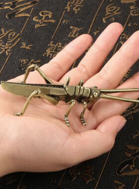 茶古玩铜器宠摆CA457件黄铜书件桌品飞黄饰腾达蝗虫摆复古黄铜把