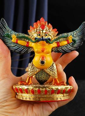 藏传民族用品合金大鹏金翅鸟摆件密宗桌面合金彩绘高11cm