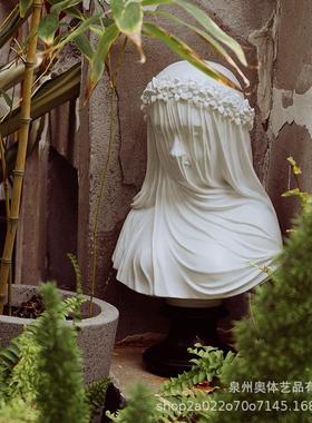 哥式艺术品摆件特婚礼家居装MSSN面少女半身像雕像树脂纱工饰艺品