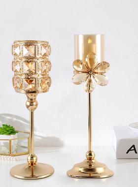 欧式装饰品摆设烛台摆件北欧浪漫烛光晚餐道具轻奢法式水晶蜡烛台