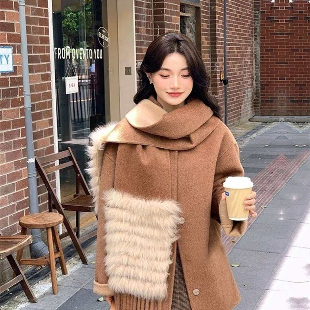 馨菲家毛外套(配本布拼接獭兔毛围巾)（含100羊毛）39310080023H,淘宝优惠券,粉丝福利购,淘宝优惠卷