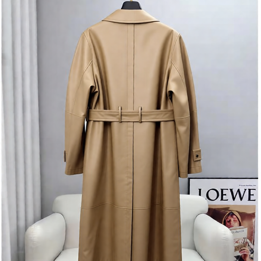 馨菲法式复古皮质拼接长款皮衣(配腰带)61181,淘宝优惠券,粉丝福利购,淘宝优惠卷