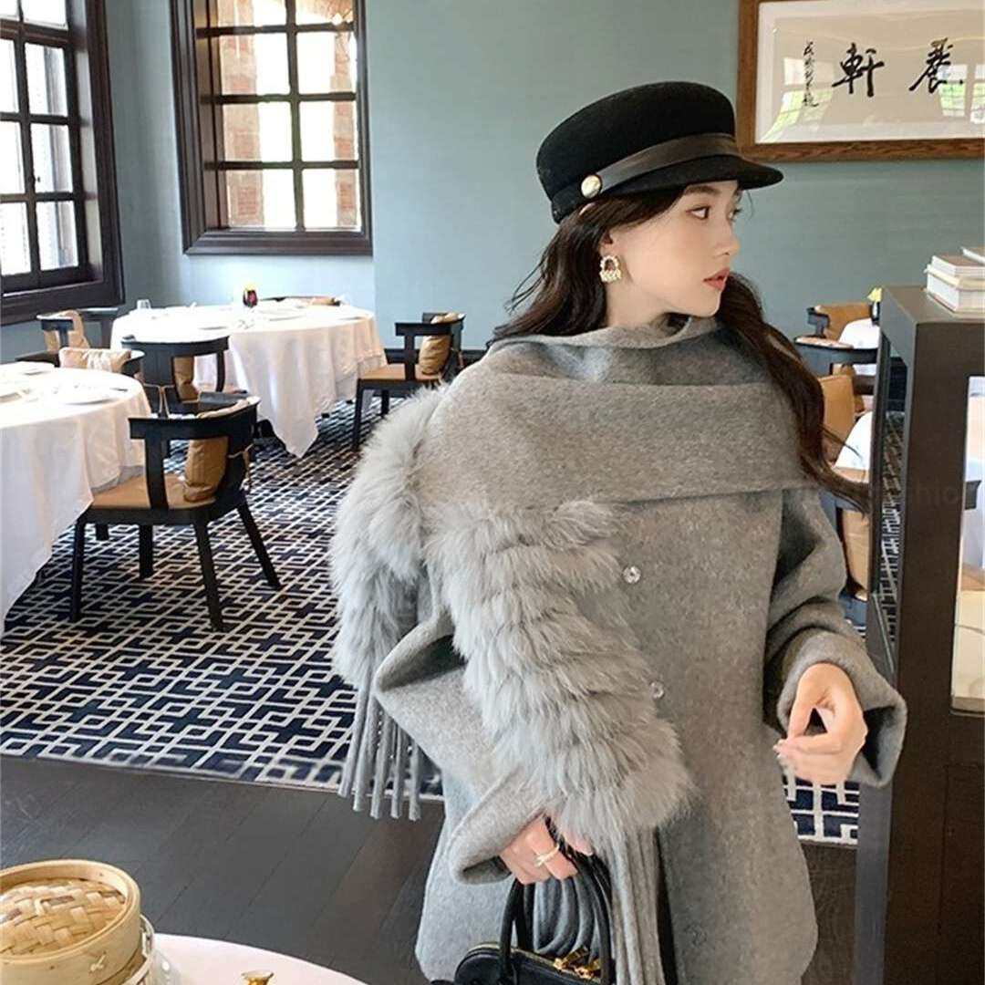 馨菲家毛外套(配本布拼接獭兔毛围巾)（含100羊毛）39310080023H,淘宝优惠券,粉丝福利购,淘宝优惠卷