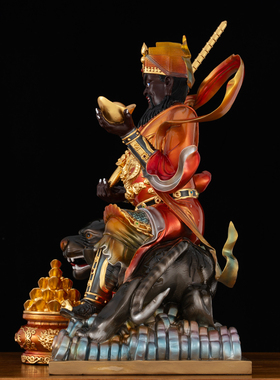 纯铜彩绘赵公明神像武财神骑虎像