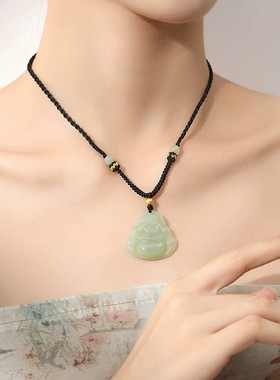 普陀山2026本命马年弥勒佛天然和田玉佛公吊坠项链女款中式送亲友