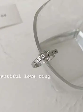 戒指设计感女小众指环个性百搭爱心开口时尚食指戒可调节皮带扣