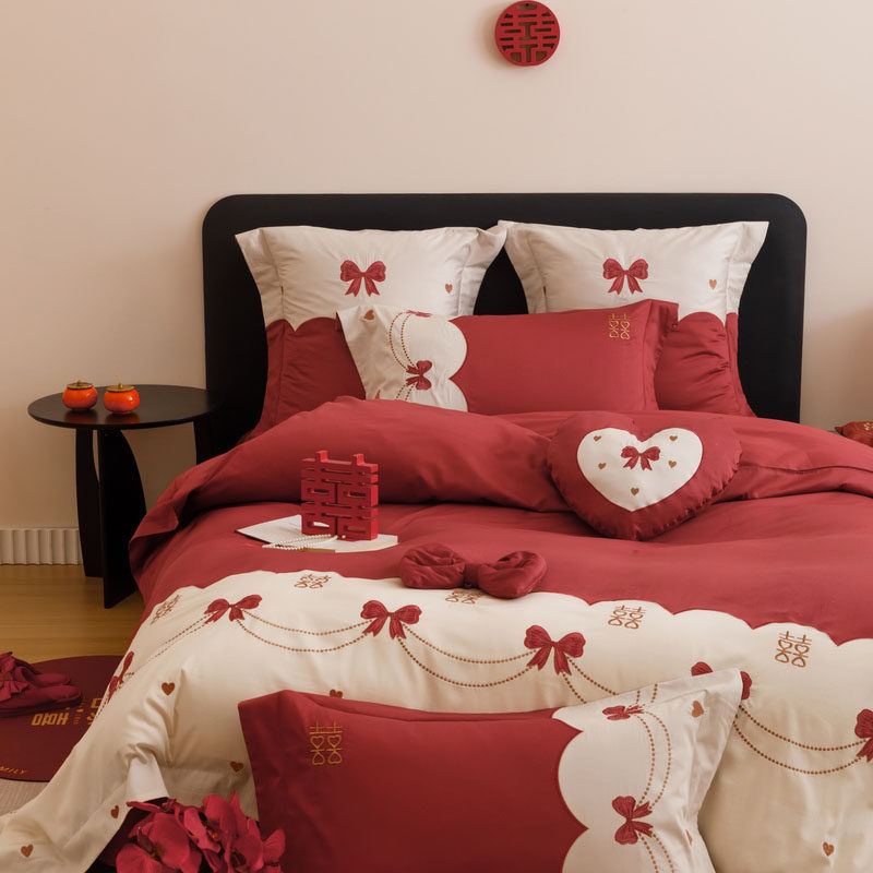 高端婚庆100S长绒棉四件套全棉纯棉被套床单结婚陪嫁红色床上用品,淘宝优惠券,粉丝福利购,淘宝优惠卷