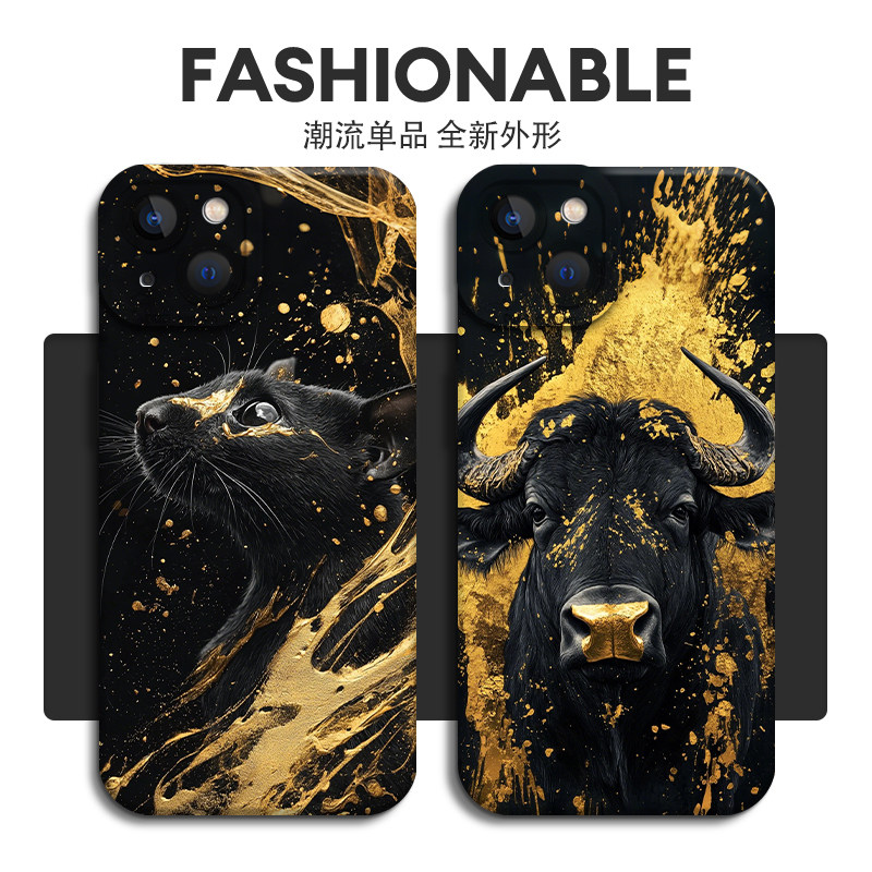 十二生肖手机壳适用苹果17黑金iphone16promax国风15plus新中式13mini马年14牛12龙8老虎7马xs羊xr猴子鸡11狗 - 图0