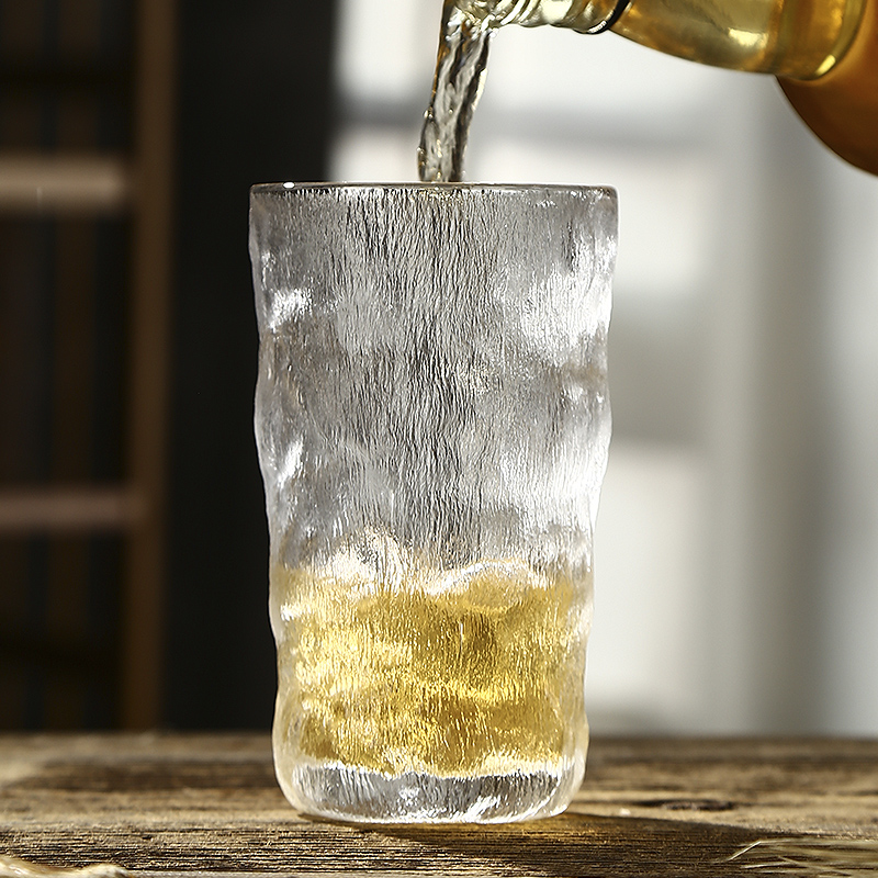 冰川纹网红玻璃杯水杯套装客厅家用待客ins风啤酒杯耐热喝水杯子 - 图3
