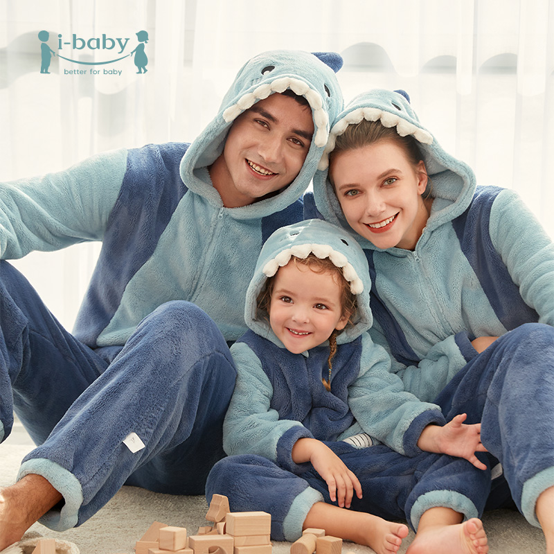 ibaby男女孩童家居服宝宝睡衣秋冬季加厚加绒婴儿连体亲子款