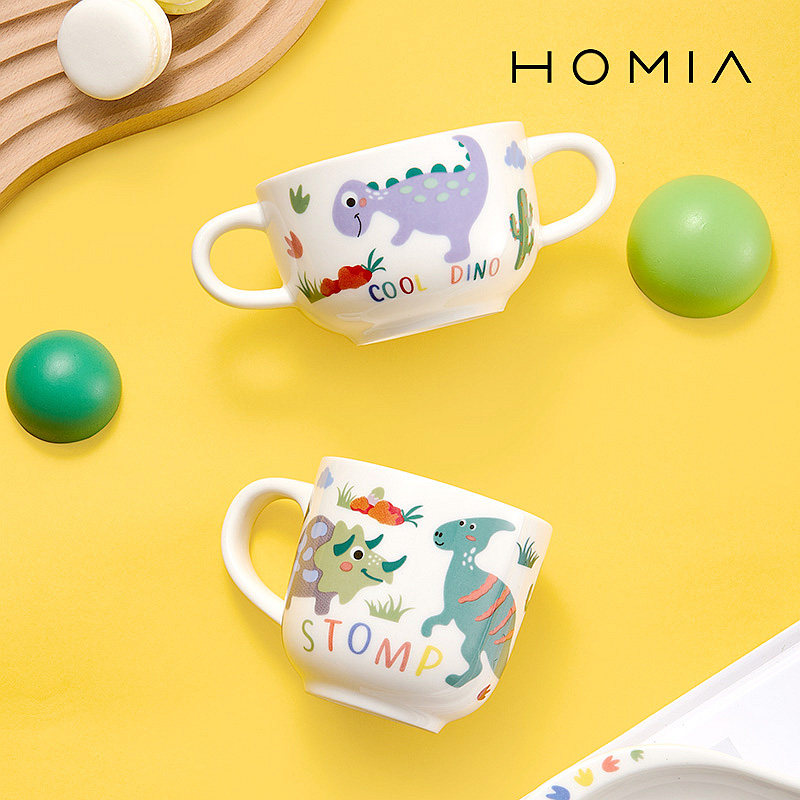 HOMIA可爱恐龙卡通釉下彩陶瓷儿童餐具套装宝宝专用吃饭碗碟盘子