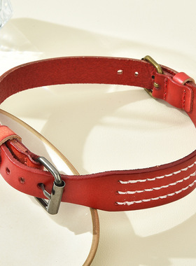 复古红皮质针扣choker锁骨链