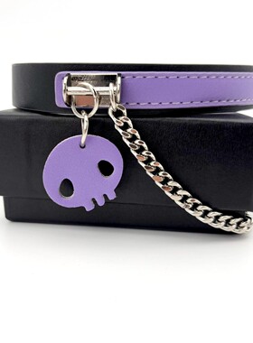 紫黑撞色骷髅双层链条项圈