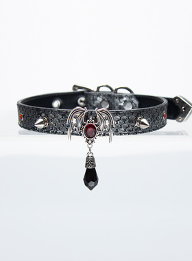 复古哥特黑水晶恶魔翅膀项圈