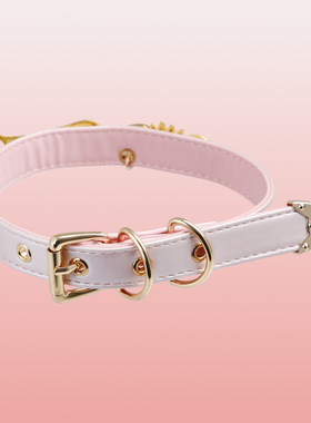 天使之翼粉白皮质项圈甜酷风