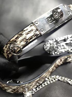 Y2K蛇纹金属扣铃铛项圈朋克