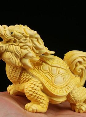 黄杨木雕龙龟茶宠手把玩实木雕刻福寿龙龟士文玩汽车摆件工艺