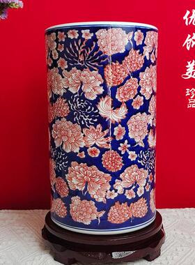 中国风手绘青花瓷釉里红万花瓷装饰品家居客厅瓷器插花摆设