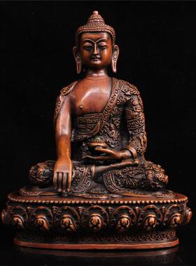 黄铜三宝佛紫铜色释迦牟尼佛药师佛阿弥陀佛释迦摩尼佛像装饰摆件