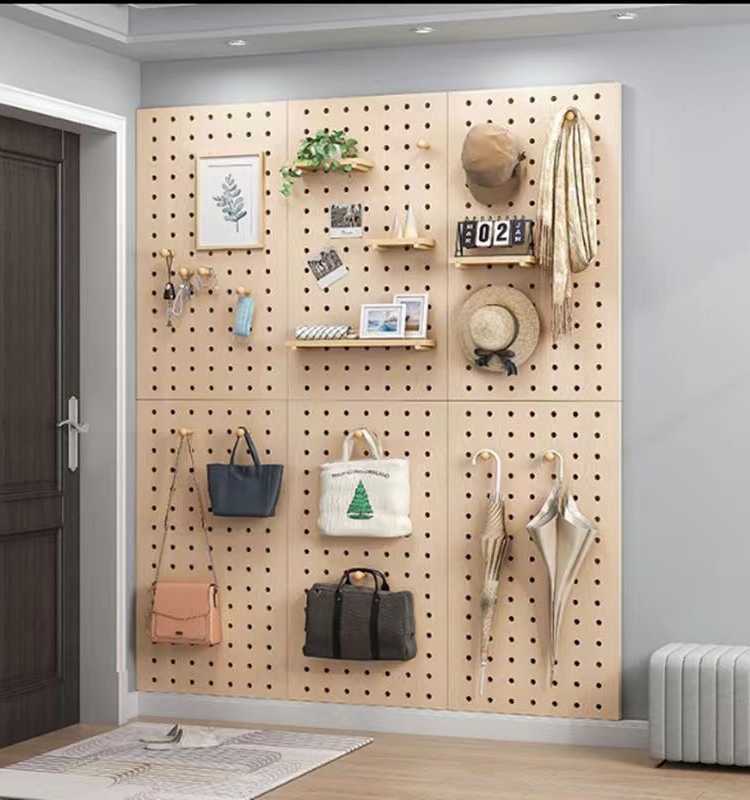 Solid wood hole board custom wall storage rack wooden storage wall hanging into the entrance hall display rack bookshelves partition board