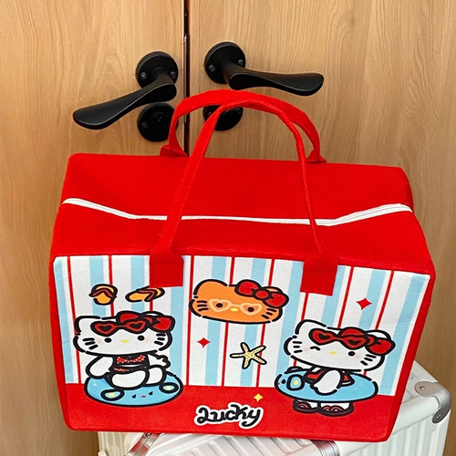 卡通kt旅游收纳大容量手提袋旅行李包带拉链轻便可套拉杆箱毛毡包 - 图2