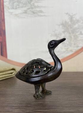 复古黄铜鸿雁炉桌面摆件凫形香炉仿古文玩工艺品鸭子香薰炉老铜器