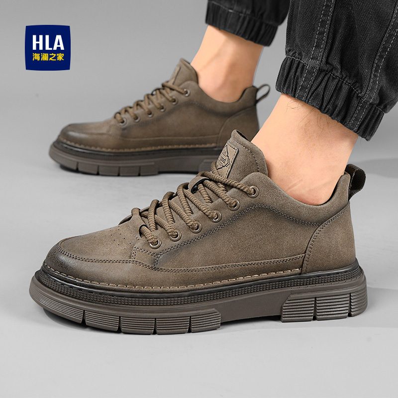 海澜之家马丁靴男款2025新款秋季黑色休闲皮鞋男士加绒低帮工装鞋 - 图3