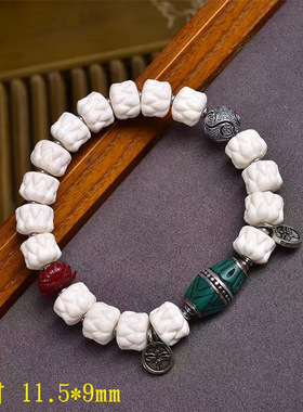 藏传回流骨雕刻吞噬手串单圈藏式文玩佛珠玛瑙琉璃料器配饰手链