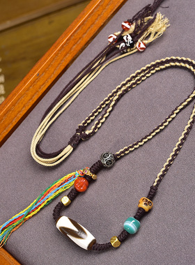 天然眼天珠吊坠毛衣链藏式文玩佛珠编织绳项链