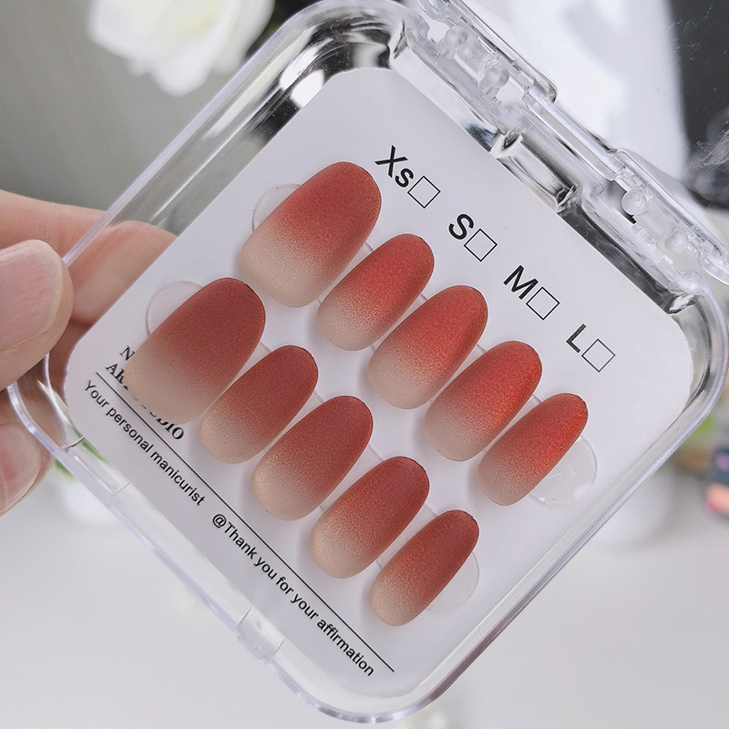 渐变红色磨砂穿戴甲短款椭圆美甲贴片显白气质假指甲贴片2026新款,淘宝优惠券,粉丝福利购,淘宝优惠卷